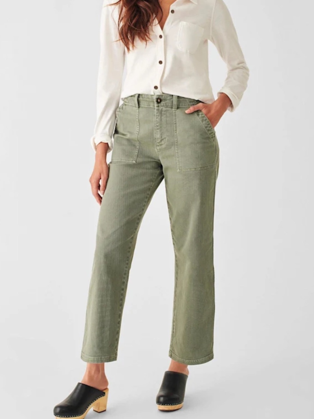 Faherty Utility Pant Olive Green High Rise Straight Leg Size 28